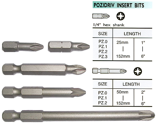 Pozidriv Bits Insert / Long / Torsion / ACR Bits